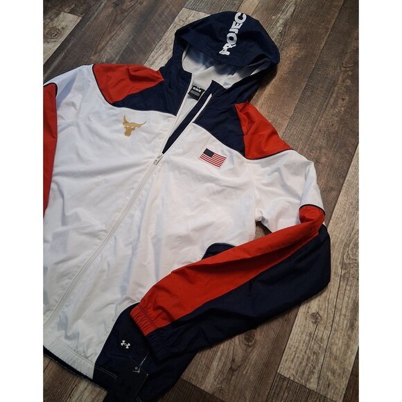 NEW! Men's Under Armour Project Rock Red White & Blue Olympic Jacket, Size M - Picture 2 of 12